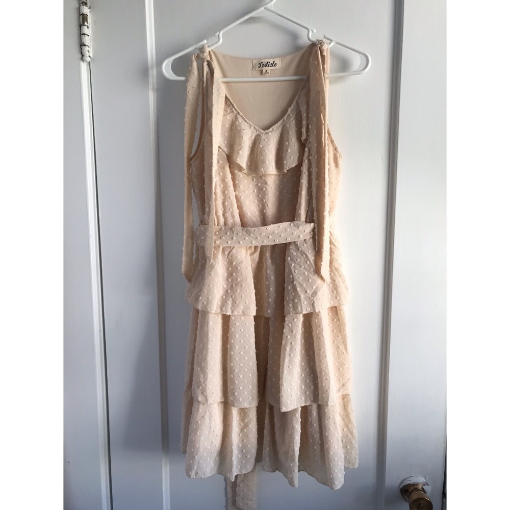 Cream Dotted Strapless Dress